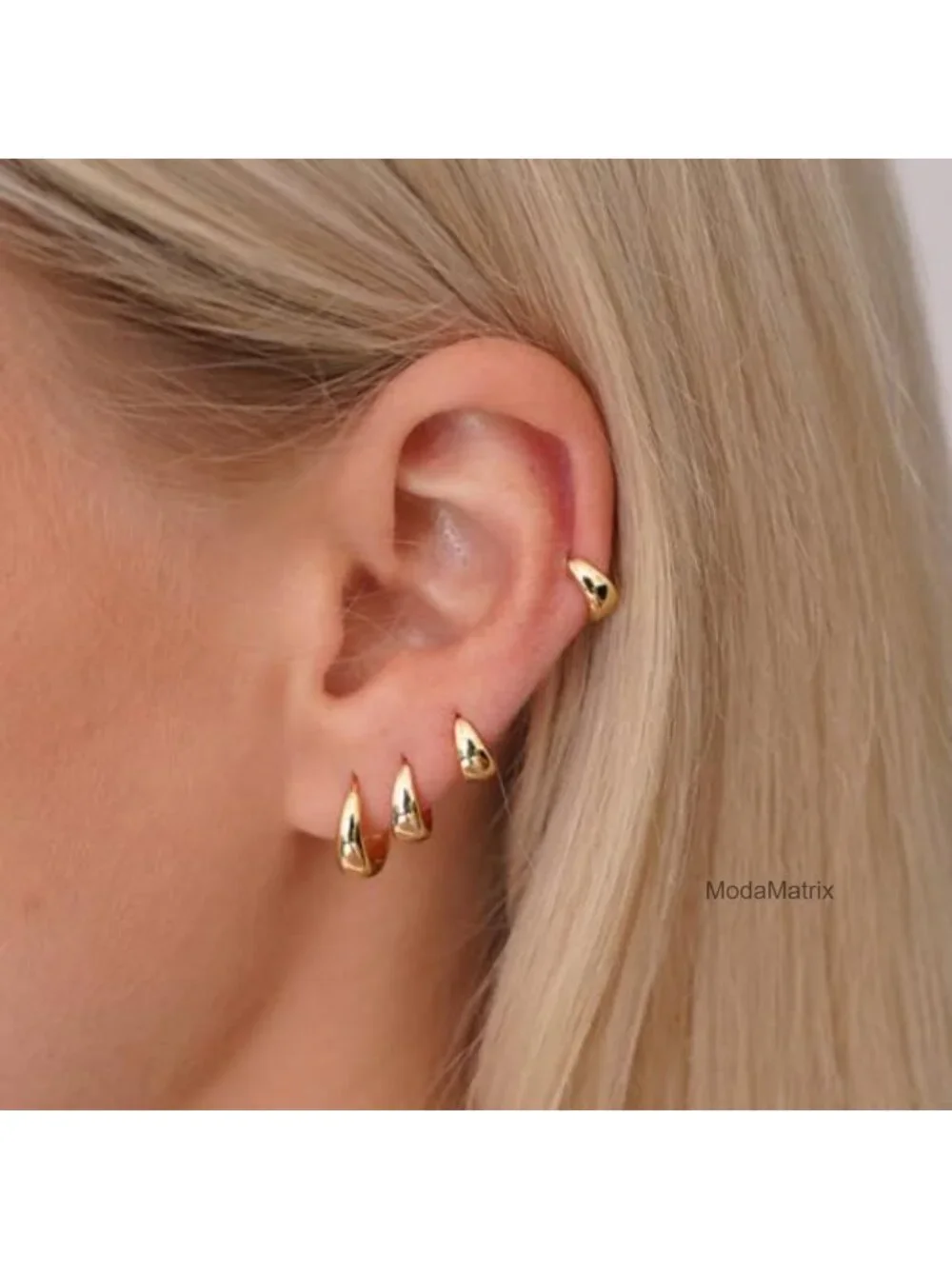 4 Pairs Small Huggie Hoop Earrings - 14K Gold Plated Chunky Lightweight